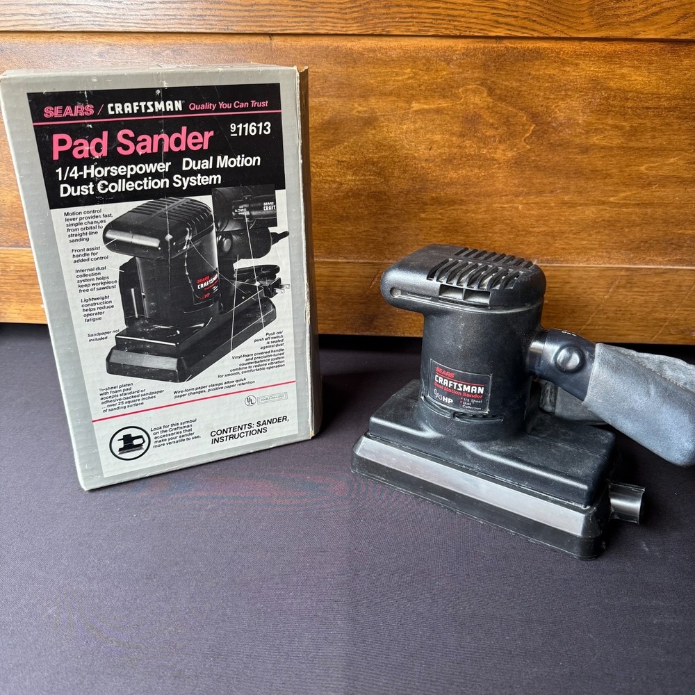 Vintage Craftsman Pad Sander 911613 1/4 HP Orbital w Dust Bag Box